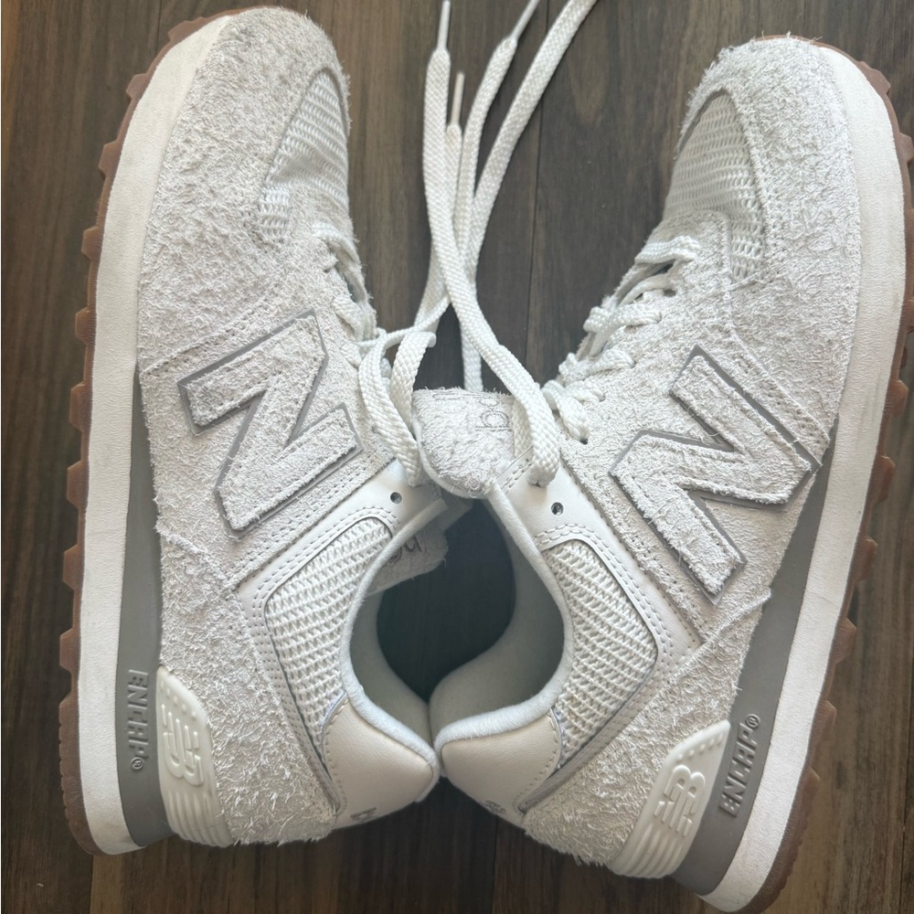 New Balance White and Gum Athletic Sneakers